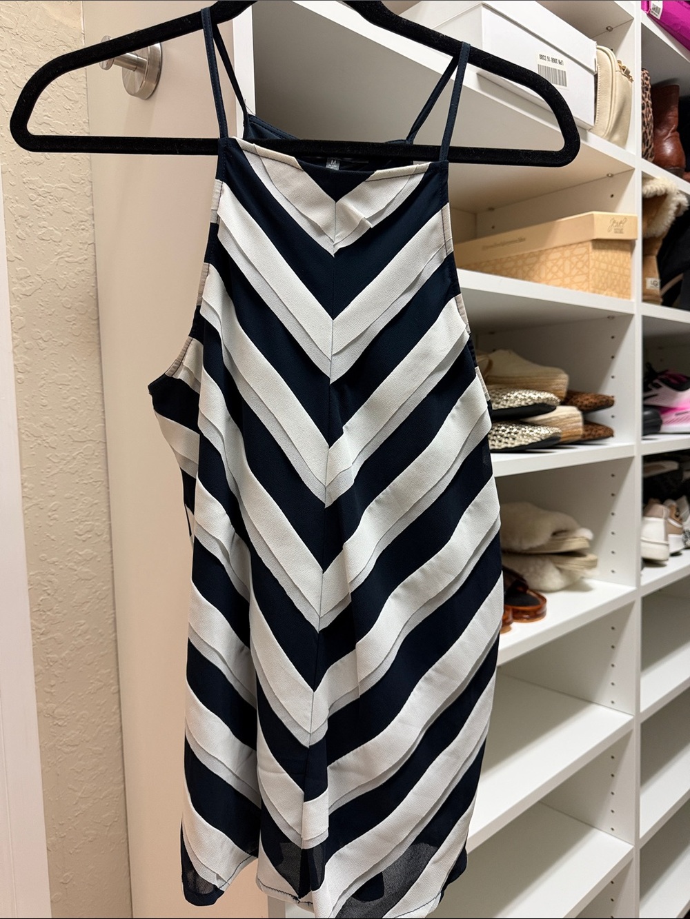 Striped Navy and White Halter top. (Not cropped)
